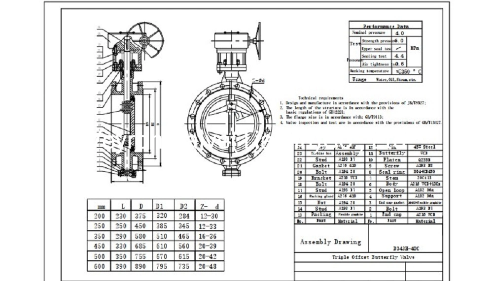 DN350 CF8 SS304 Metal Seated Triple Eccentric Offset Double Flanged Butterfly Valve